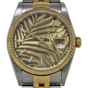 Rolex Datejust 36mm Steel Gold CHAMPAGNE PALM AUTO. 16233 *2YEARWARANTY* #1693-1 - Picture 1 of 5