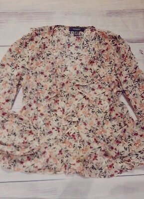 Primark sheer  tunic blouse top Size 8 long  sleeve floral  holiday tpaa* - Image 1 of 3
