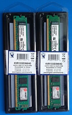 2 X 4 GB (8 GB) DDR3 1333 MHz  MEMORIE RAM KINGSTON PC3-10600 DIMM - Immagine 1 di 4