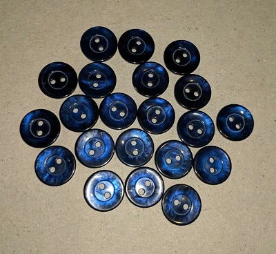 21 16mm Blue Pearlescent 2 Hole Plastic Buttons - Image 1 of 4