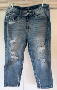Judy Blue Destroyed High Rise Skinny Fit Capri 15/32 Distressed Denim Casual - Picture 1 of 8