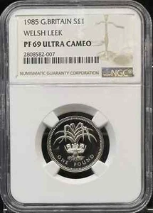 1985 GREAT BRITAIN Silver POUND NGC PF-69 Welsh Leek - Picture 1 of 2