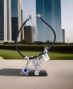 Your Guardian Angel clip on silver flower coloured gem good luck cord bracelet  - Picture 1 of 3