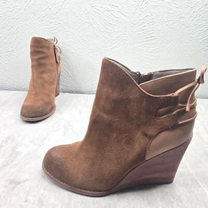 Hinge Ankle Wedge Boots Size 7.5 Brown Suede Distressed Western Desert Boots - Picture 1 of 12