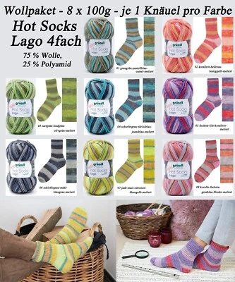 Wollpaket Sockenwolle "Gründl Hot Socks Lago" 8x100g, je eine Farbe im Set, 4fdg - Bild 1 von 4