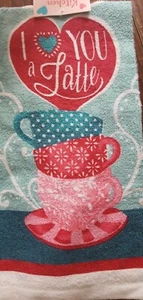 ALGODÓN CAFÉ TAZAS APILADAS PAÑO DE COCINA "I Love You Latte" - Imagen 1 de 2