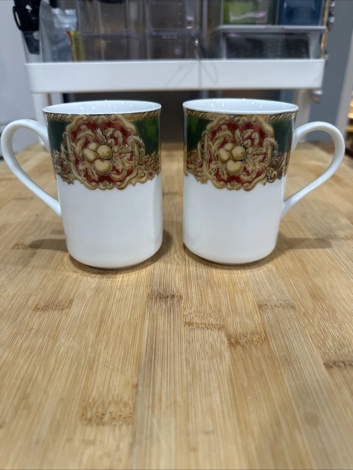 2 tazas de Navidad retiradas de colección NOEL AMERICAN ATELIER 3399 rojo dorado bayas fruta * Foto 1 de 4