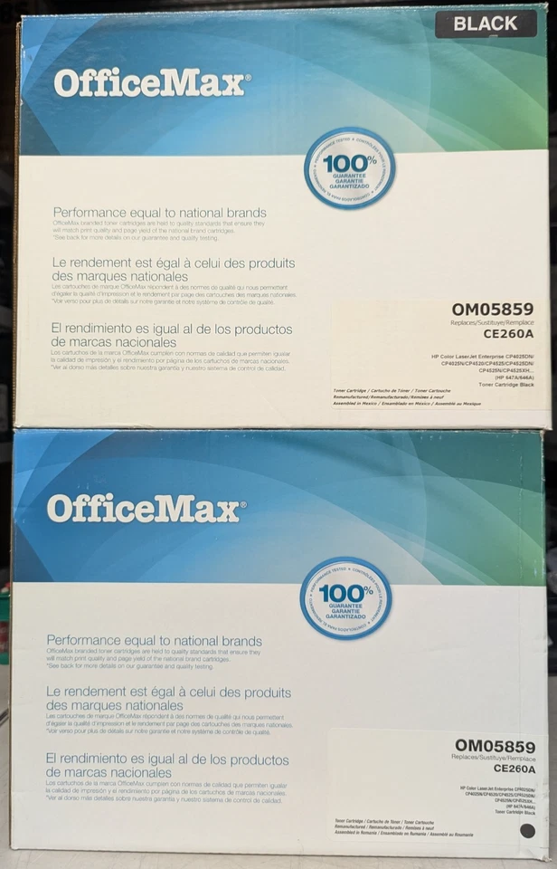 Lote de 2 cartuchos de tóner negro OfficeMax nuevos sellados para HP 647A CE260A Foto 1 de 3
