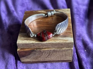 Vintage Mexiko Sterlingsilber Löffel Blutroter Jaspis Gliederarmband 7,5 Zoll - Bild 1 von 5