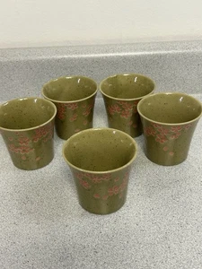 VTG 5 Japanese Tea Cups No Handles Green Pink Floral Set Lot - Picture 1 of 9