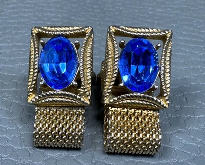 Gemelos envolventes vintage de piedra azul chapados en oro amarillo Foto 1 de 3