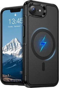 Black iPhone 16E Case - MagSafe Compatible, Military Grade Shockproof Protection - Picture 1 of 12