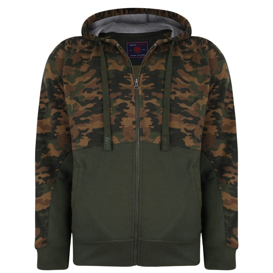 KAM KHAKI CAMO/CAMOUFLAGE PRINT  PANEL HOODY 2XL to 8XL - Image 1 of 1
