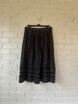 Women’s Handmade Boho Floral Midi Skirt Black Striped Floral SIZE IN PICS - Image 1 of 4