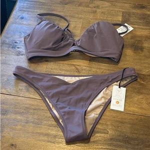 Shade & Shore Purple Brown Bikini Set 36C Top & Medium Bottom NWT - Picture 1 of 12