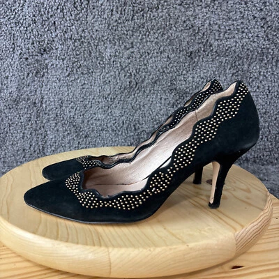 Zapatos de salón Anthropologie festoneados tachonados de gamuza negros para mujer talla 7,5 tacón de aguja Foto 1 de 4