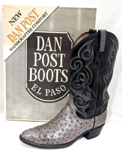 Vtg 80s DAN POST Western Boots S. AFRICAN OSTRICH Grey Black US 12 D USA w/BOX * - Picture 1 of 12