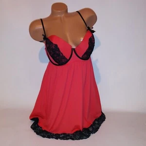 Cacique Lingerie Babydoll 18 20 Black Orange Lace Trim Lined Cups Underwire - Picture 1 of 10