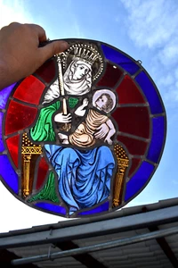 Antique Religious stained glass window panel madonna mary jesus rare - Picture 1 of 8