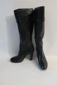 Women Max Mara Black 1/4 Zip Leather Heeled Boots 37.5 US/7.5 - Picture 1 of 12