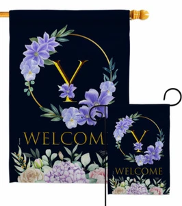 Welcome Y Initial Garden Flag Floral Spring Decorative Gift Yard House Banner - Picture 1 of 17