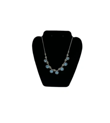 Signed GIVENCHY Blue Faceted Rhinestone Pendant Silver Adjustable Necklace - Image 1 of 4