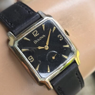 Vintage BULOVA men's manual wind watch 10BZ 23Jewels Black dial USA 1966 - Image 1 of 4