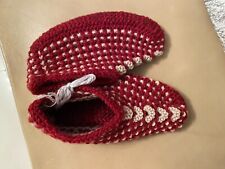 Hand knitted women's short socks slippers booties in Wine/ Gray