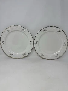 Yedi White with Gold Bow and Trim Dinner Plates - 10 in - Set of 2 Ceramic NEW - Picture 1 of 10