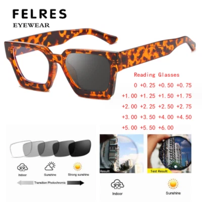 Men Women Photochromic Anti Blue Light Reading Glasses Square Classic Sunglasses - Image 1 of 4