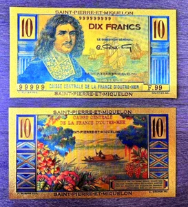 ++ SPM SAINT PIERRE ET MIQUELON : GOLD POLYMER BANKNOTE 10 FRANCS COLBERT ++ A - Picture 1 of 3