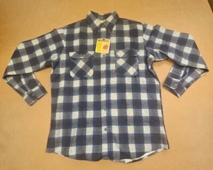 New Vintage Sears Flannel Shirt Mens Lg. Tall Blue Gray Plaid Button Long Sleeve - Picture 1 of 8