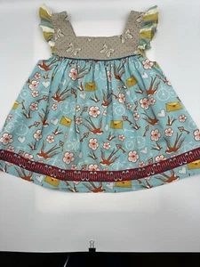 Matilda Jane Girl’s Size 2 Blue Green Ruffle Top Birds Easter Spring Summer - Picture 1 of 9