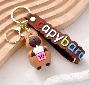 Adorable Capybara Holding Milkshake Keychain Backpack Decoration - Picture 1 of 4
