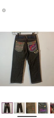 Jeans Coogi preto carvão reto bordado folgado tamanho 6 - Imagem 1 de 4