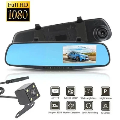 DOPPIA FOTOCAMERA PER AUTO SPECCHIETTO RETROVISORE CON REGISTRATORE DASH CAM DVR - Immagine 1 di 4