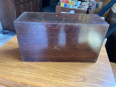 Vintage Brown Wooden Box with Sliding Top Opening - Image 1 of 4