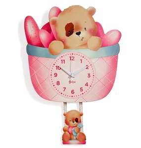 Orologio Pendolo da Parete Design Moderno in Legno Orsetti Bambini Made in Italy - Picture 1 of 6