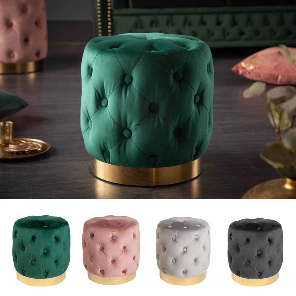 Sitzpouf MODERN BAROCK 37cm rund FARBWAHL Samt Sitzhocker Chesterfield Polster - Bild 1 von 4