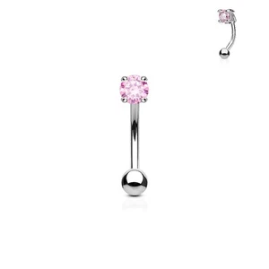 CZ Set Surgical Steel Curve Barbell Eyebrow Ring Lip Rook Snug Piercing 16G - Picture 1 of 9