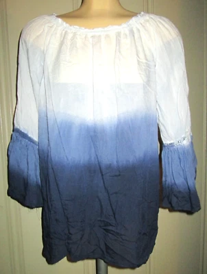 Grace Elements LADIES' Elastic Neck Top-sz M-NWOT-white/navy blue-bell sleeves - Image 1 of 4