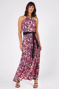 Roman Originals Pink Ditsy Floral Halter Neck Sleeveless Sun Maxi Dress Size 18 - Picture 1 of 15