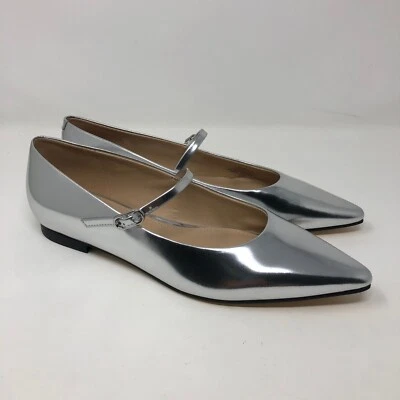 Zapato plano Marc Fisher LTD Daner punta puntiaguda para mujer 6,5 cuero plateado nuevo Foto 1 de 4