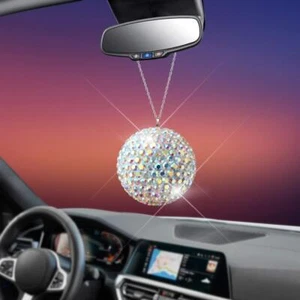 Bling Crystal Ball Car Mirror Hanging Ornament Stylish Car Decor for Men/Women - Picture 1 of 5