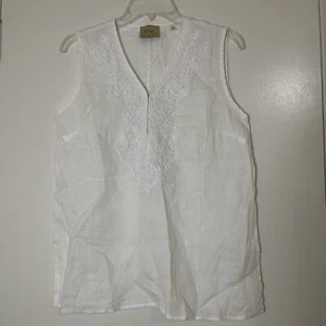 Elie Tahari Embroidered Linen white sleeveless resort tank top size medium - Picture 1 of 5