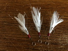 3 Dressed Treble Hooks with Silver Flash & feathers, Mustad # 6 Hook