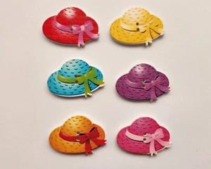 6 x Large hat wooden buttons - Picture 1 of 8