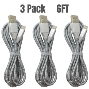 USB Braided Charging Cord 6Ft For iPhone 14 13 12 11 8 7 6 XR X SE Charger Cable - Picture 1 of 11