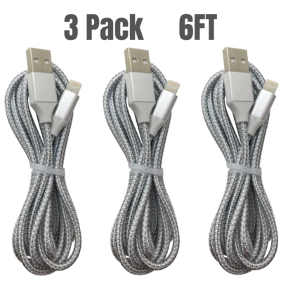 USB Braided Charging Cord 6Ft For iPhone 14 13 12 11 8 7 6 XR X SE Charger Cable - Image 1 of 4