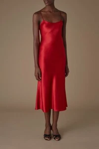 REFINE The CAROLYN Strappy Bias Dress RED Silk Satin MIDI Gown NWOT $510 - Picture 1 of 8